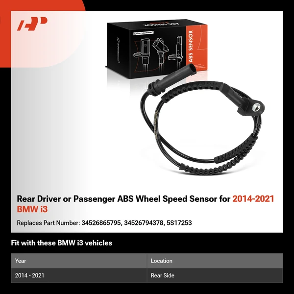 Rear Driver or Passenger ABS Wheel Speed Sensor for 2014-2021 BMW i3