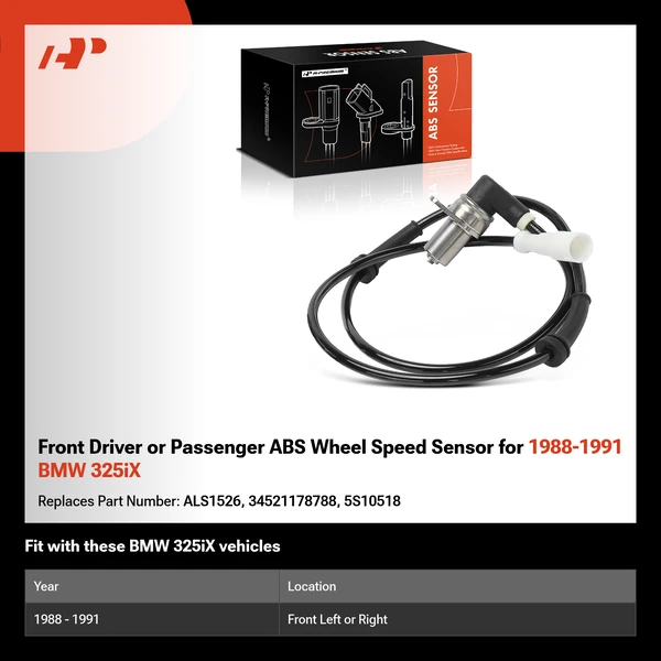 Front Driver or Passenger ABS Wheel Speed Sensor for 1988-1991 BMW 325iX