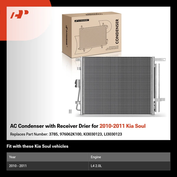 AC Condenser with Receiver Drier for 2010-2011 Kia Soul