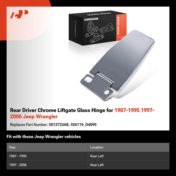 Rear Driver Chrome Liftgate Glass Hinge for 1987-1995 1997-2006 Jeep Wrangler