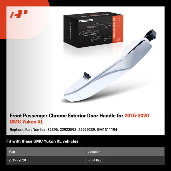Front Passenger Chrome Exterior Door Handle for 2015-2020 GMC Yukon XL