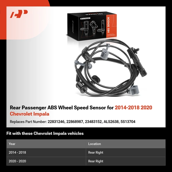 Rear Passenger ABS Wheel Speed Sensor for 2014-2018 2020 Chevrolet Impala