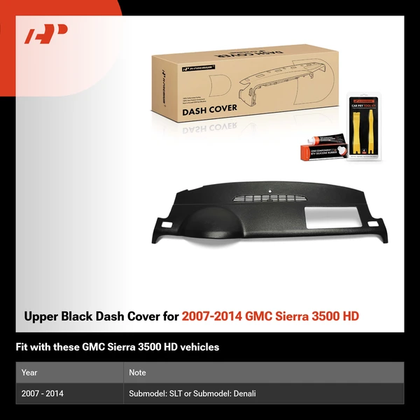 Upper Black Dash Cover for 2007-2014 GMC Sierra 3500 HD