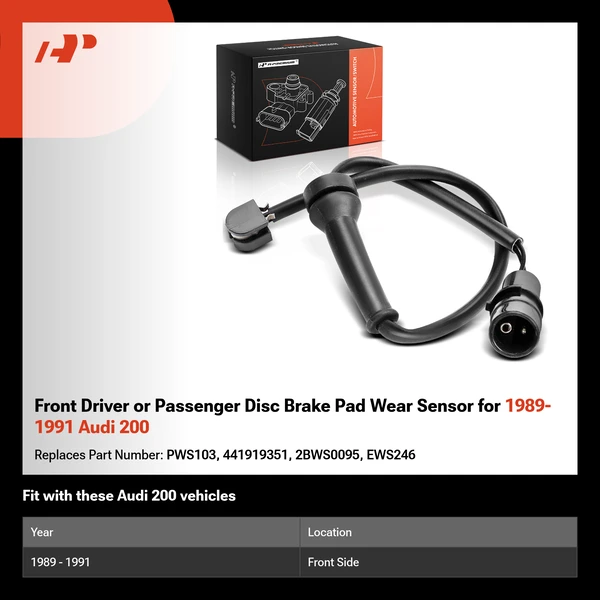 Front Driver or Passenger Disc Brake Pad Wear Sensor for 1989-1991 Audi 200