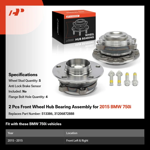 2 Pcs Front Wheel Hub Bearing Assembly for 2015 BMW 750i