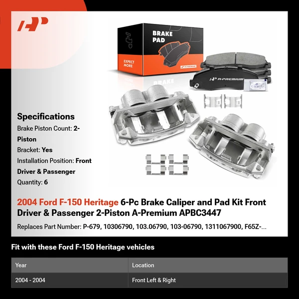 2004 Ford F-150 Heritage 6-Pc Brake Caliper and Pad Kit Front Driver & Passenger 2-Piston A-Premium APBC3447