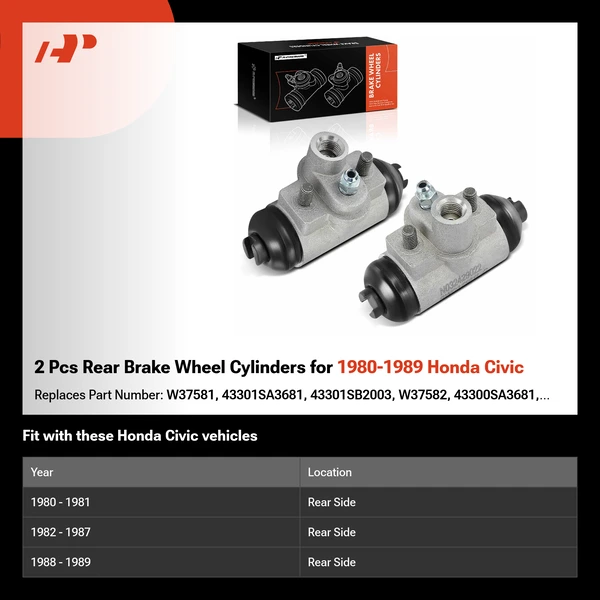 2 Pcs Rear Brake Wheel Cylinders for 1980-1989 Honda Civic
