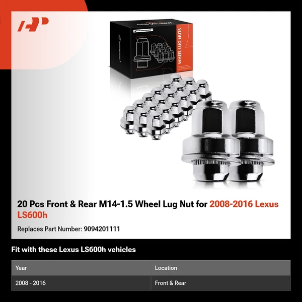 20 Pcs Front & Rear M14-1.5 Wheel Lug Nut for 2008-2016 Lexus LS600h