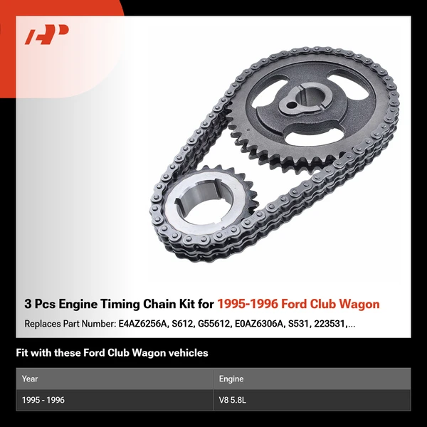 3 Pcs Engine Timing Chain Kit for 1995-1996 Ford Club Wagon