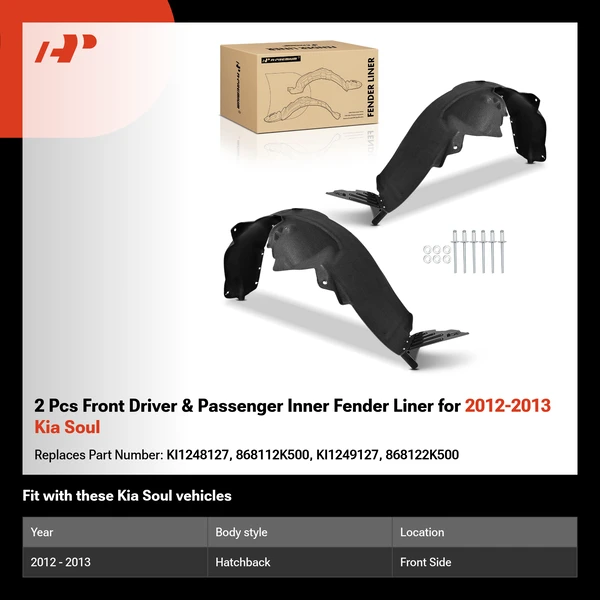2 Pcs Front Driver & Passenger Inner Fender Liner for 2012-2013 Kia Soul