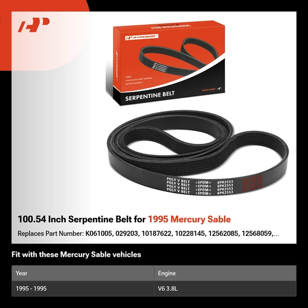 100.54 Inch Serpentine Belt for 1995 Mercury Sable