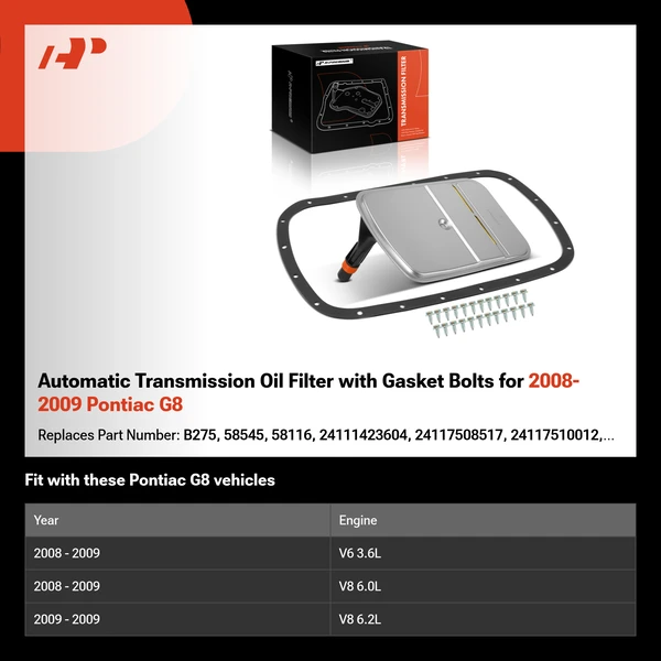 Automatic Transmission Oil Filter with Gasket Bolts for 2008-2009 Pontiac G8