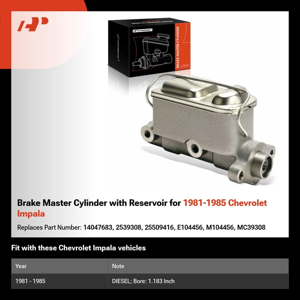 Brake Master Cylinder with Reservoir for 1981-1985 Chevrolet Impala
