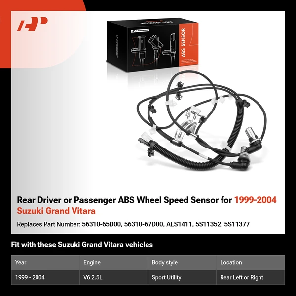 Rear Driver or Passenger ABS Wheel Speed Sensor for 1999-2004 Suzuki Grand Vitara