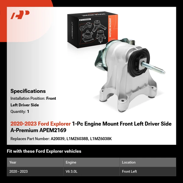 2020-2023 Ford Explorer 1-Pc Engine Mount Front Left Driver Side A-Premium APEM2169