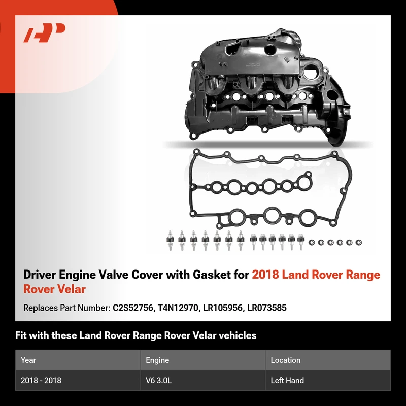 Driver Engine Valve Cover with Gasket for 2018 Land Rover Range Rover Velar