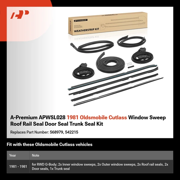 A-Premium APWSL028 1981 Oldsmobile Cutlass Window Sweep Roof Rail Seal Door Seal Trunk Seal Kit