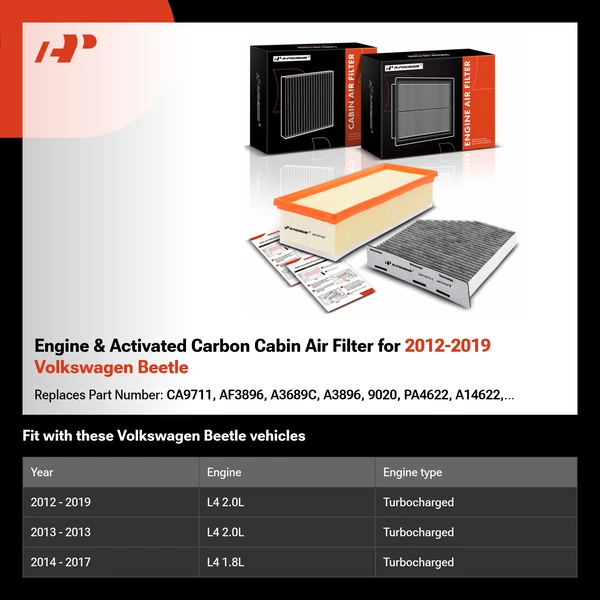 Engine & Activated Carbon Cabin Air Filter for 2012-2019 Volkswagen Beetle
