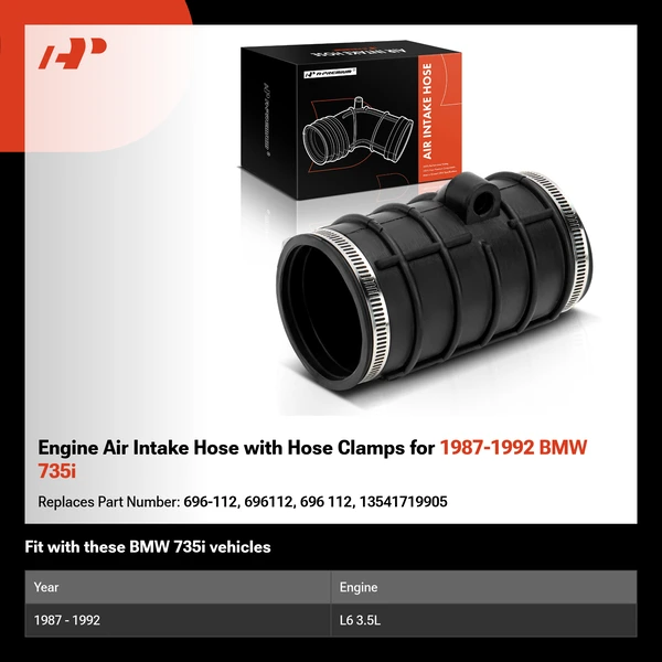 Engine Air Intake Hose with Hose Clamps for 1987-1992 BMW 735i