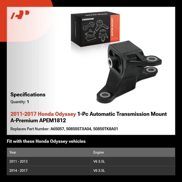 2011-2017 Honda Odyssey 1-Pc Automatic Transmission Mount A-Premium APEM1812