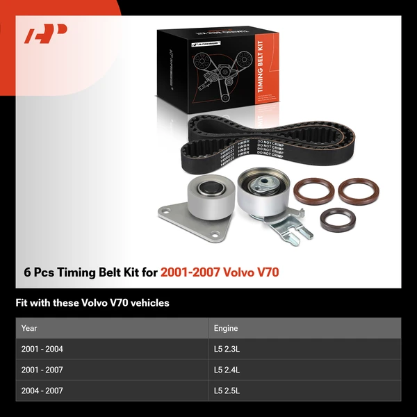 6 Pcs Timing Belt Kit for 2001-2007 Volvo V70