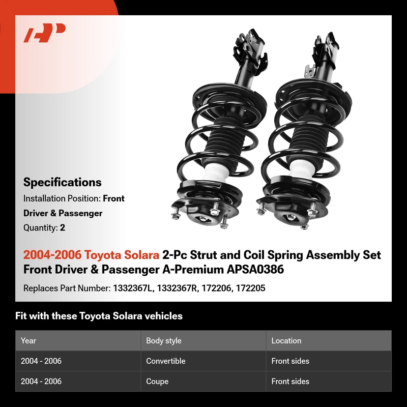 2004-2006 Toyota Solara 2-Pc Strut and Coil Spring Assembly Set Front Driver & Passenger A-Premium APSA0386