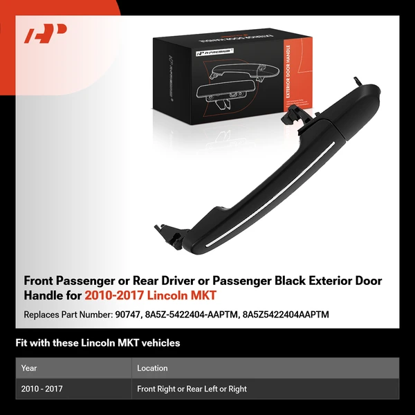 Front Passenger or Rear Driver or Passenger Black Exterior Door Handle for 2010-2017 Lincoln MKT