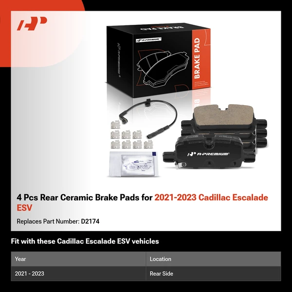 4 Pcs Rear Ceramic Brake Pads for 2021-2023 Cadillac Escalade ESV