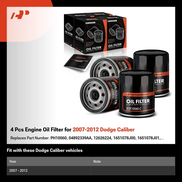 4 Pcs Engine Oil Filter for 2007-2012 Dodge Caliber