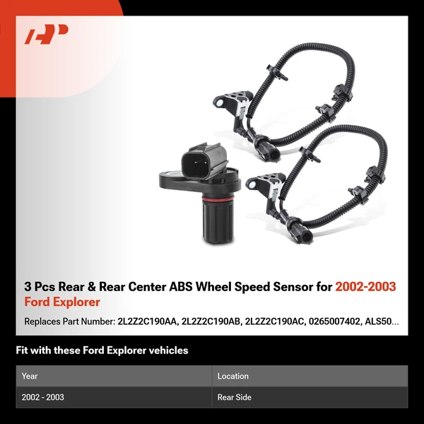3 Pcs Rear & Rear Center ABS Wheel Speed Sensor for 2002-2003 Ford Explorer