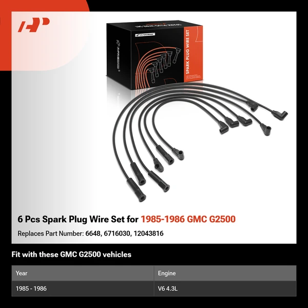 6 Pcs Spark Plug Wire Set for 1985-1986 GMC G2500