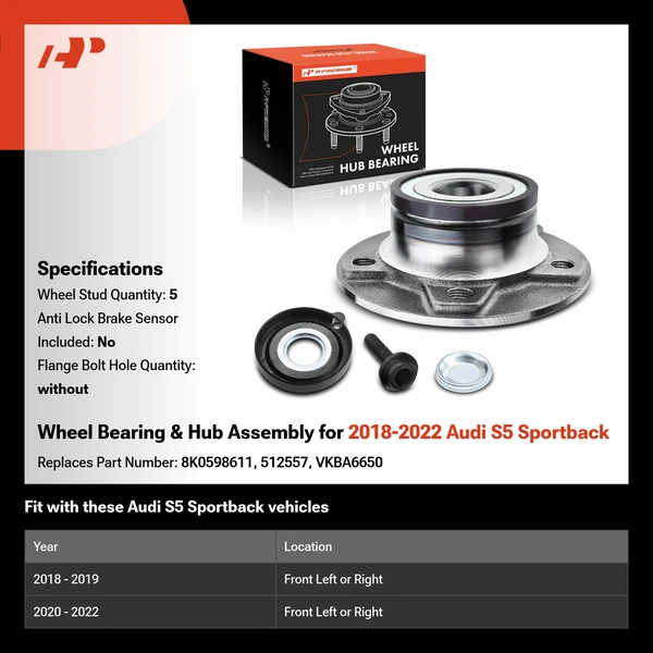 Wheel Bearing & Hub Assembly for 2018-2022 Audi S5 Sportback