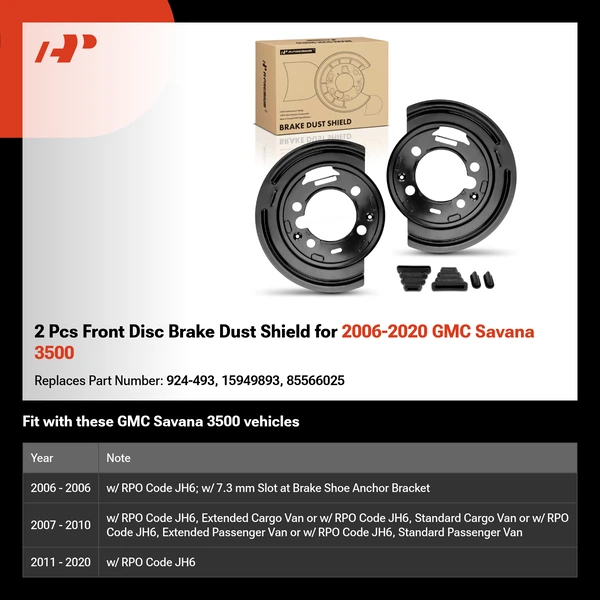 2 Pcs Front Disc Brake Dust Shield for 2006-2020 GMC Savana 3500