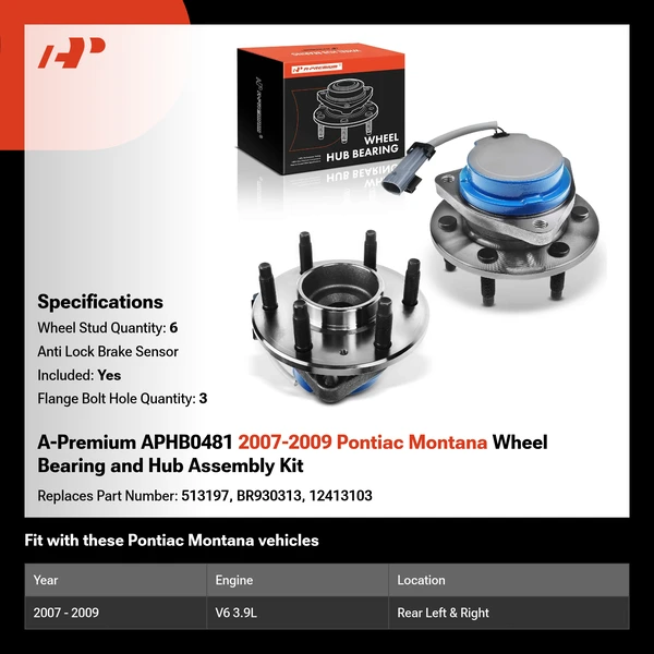 A-Premium APHB0481 2007-2009 Pontiac Montana Wheel Bearing and Hub Assembly Kit