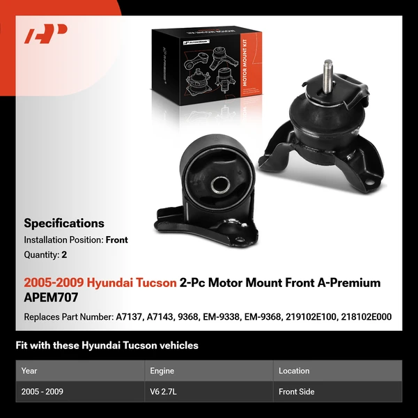 2005-2009 Hyundai Tucson 2-Pc Motor Mount Front A-Premium APEM707