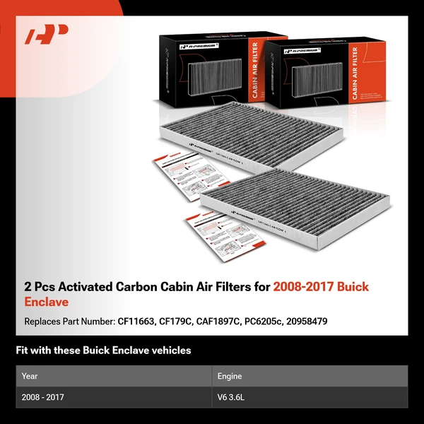 2 Pcs Activated Carbon Cabin Air Filters for 2008-2017 Buick Enclave