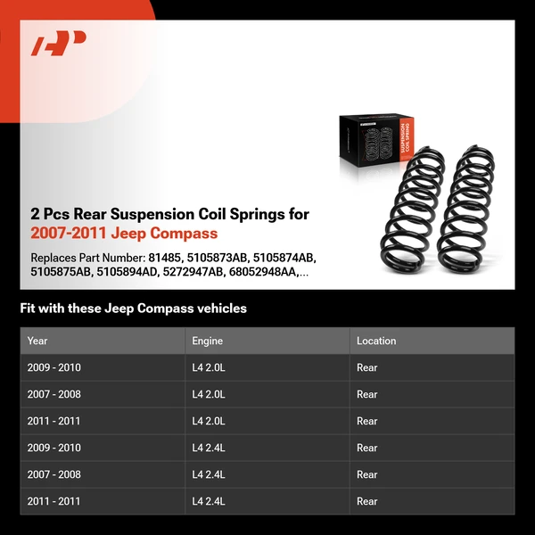 2 Pcs Rear Suspension Coil Springs for 2007-2011 Jeep Compass