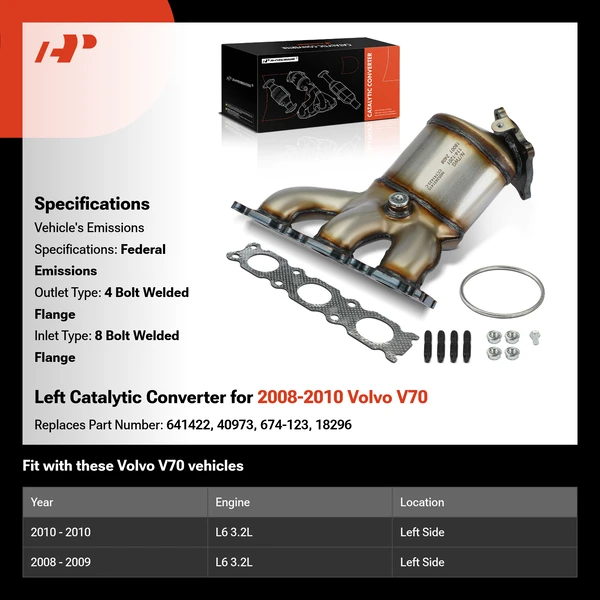 Left Catalytic Converter for 2008-2010 Volvo V70
