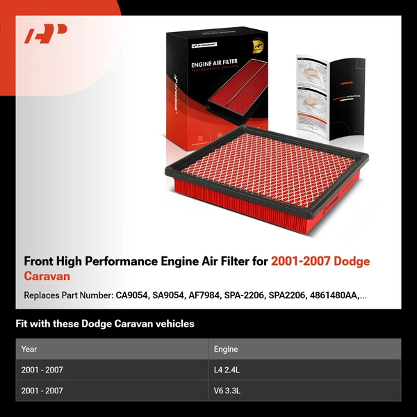 Front High Performance Engine Air Filter for 2001-2007 Dodge Caravan