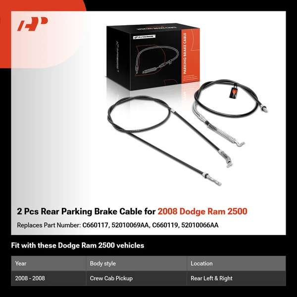 2 Pcs Rear Parking Brake Cable for 2008 Dodge Ram 2500
