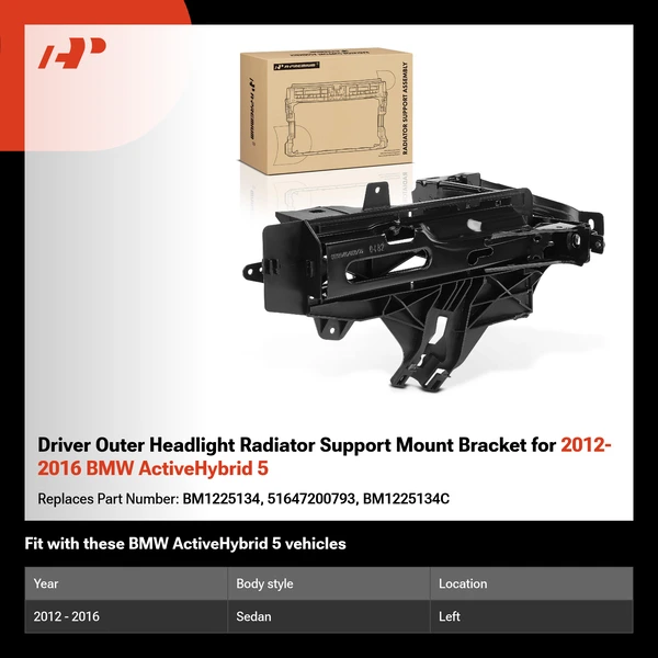 Driver Outer Headlight Radiator Support Mount Bracket for 2012-2016 BMW ActiveHybrid 5