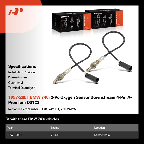 1997-2001 BMW 740i 2-Pc Oxygen Sensor Downstream 4-Pin A-Premium OS122
