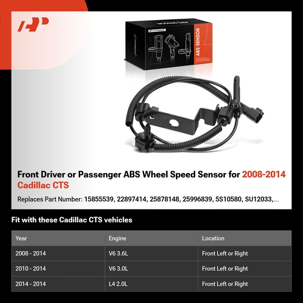 Front Driver or Passenger ABS Wheel Speed Sensor for 2008-2014 Cadillac CTS