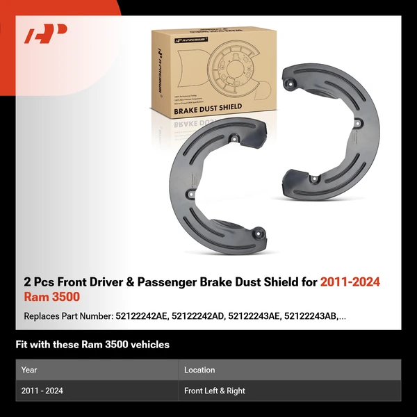 2 Pcs Front Driver & Passenger Brake Dust Shield for 2011-2024 Ram 3500