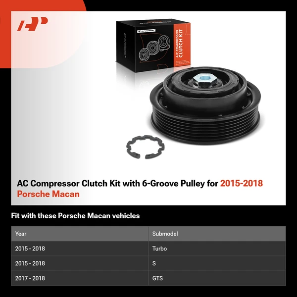 AC Compressor Clutch Kit with 6-Groove Pulley for 2015-2018 Porsche Macan