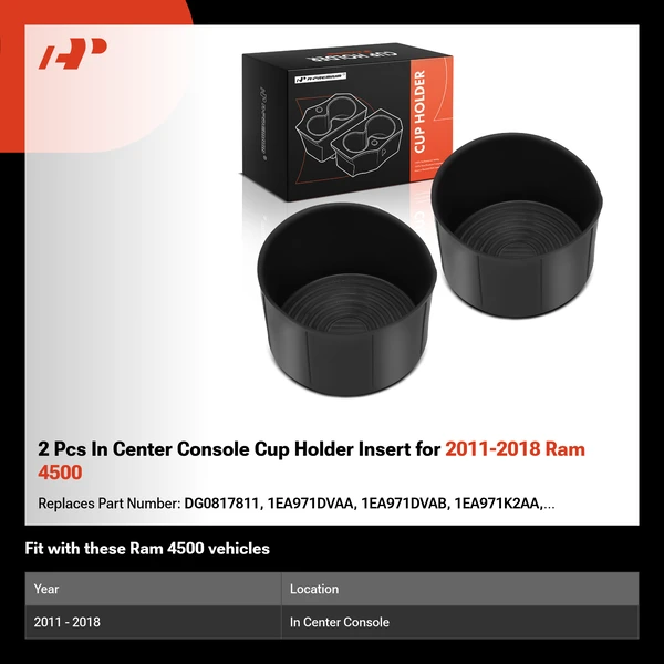 2 Pcs In Center Console Cup Holder Insert for 2011-2018 Ram 4500