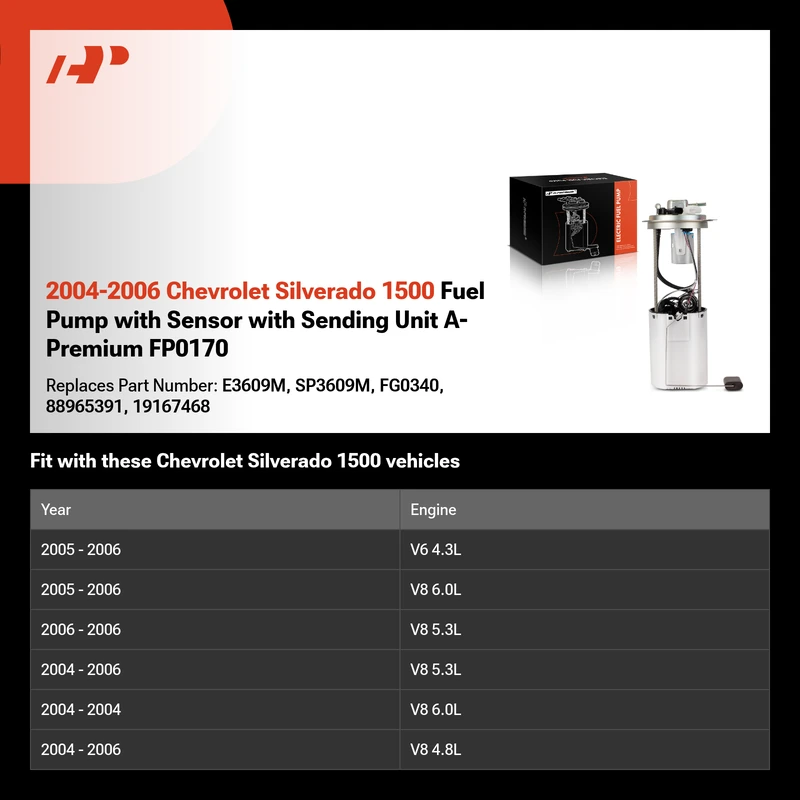 2004-2006 Chevrolet Silverado 1500 Fuel Pump with Sensor with Sending Unit A-Premium FP0170