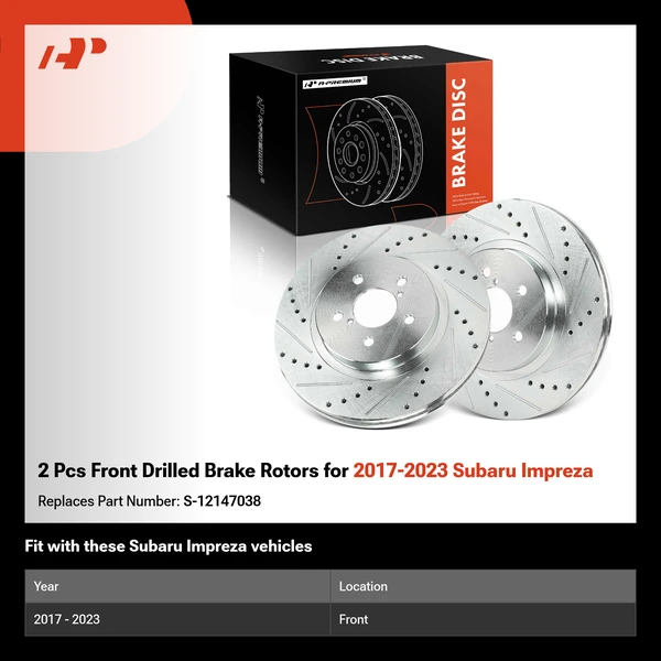 2 Pcs Front Drilled Brake Rotors for 2017-2023 Subaru Impreza