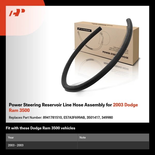 Power Steering Reservoir Line Hose Assembly for 2003 Dodge Ram 3500