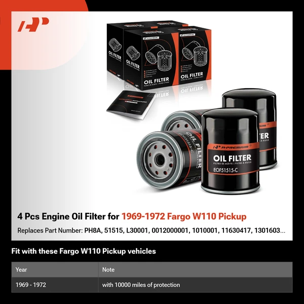 4 Pcs Engine Oil Filter for 1969-1972 Fargo W110 Pickup